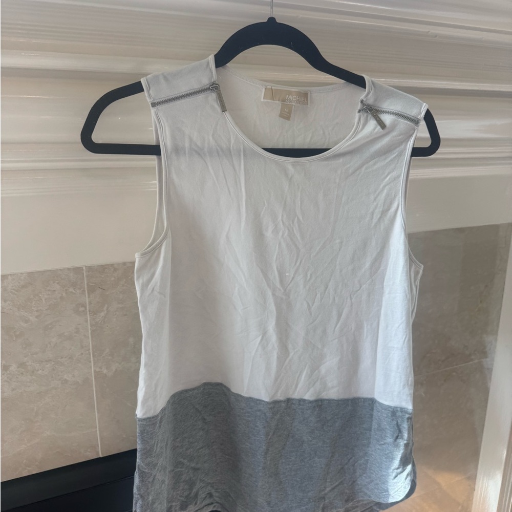 Michael Kors White and Gray Sleeveless Tank Top